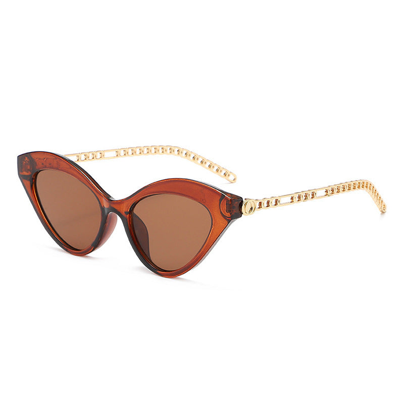Cat Eye Sunglasses Personality Chain Temple for Women