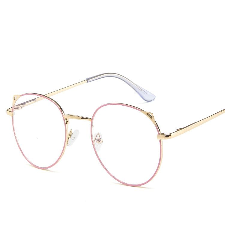 New metal anti-blue glasses fashion cat eye flat mirror