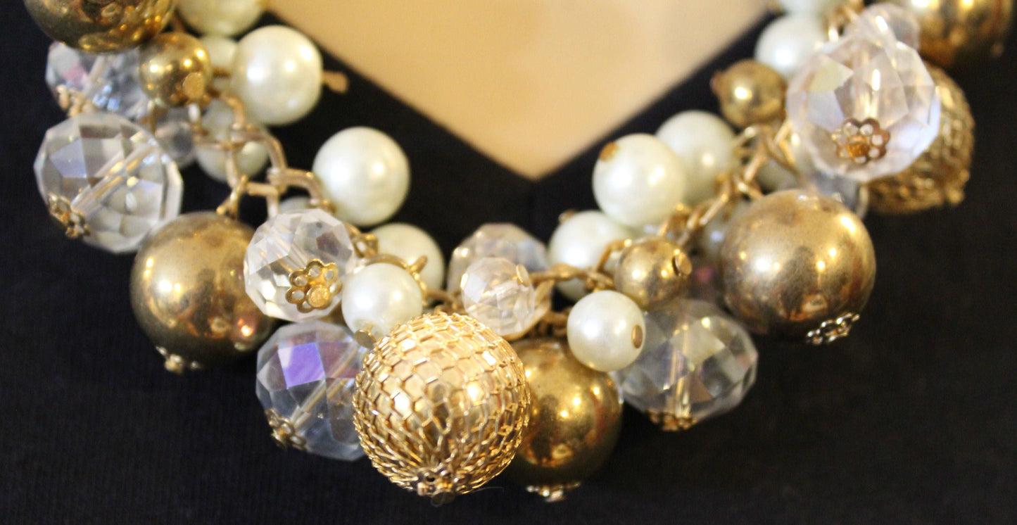 Gold Chain Pearl Clear Gold Balls Necklace