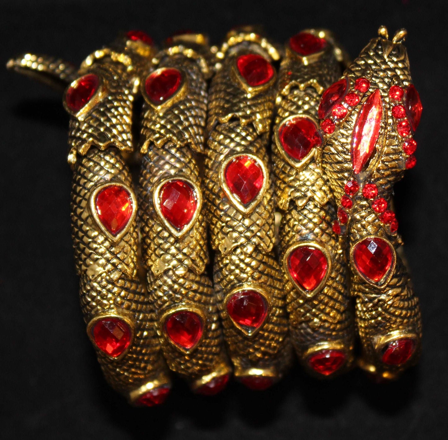 Snake Bracelet w/ Dark Gold Red Stones