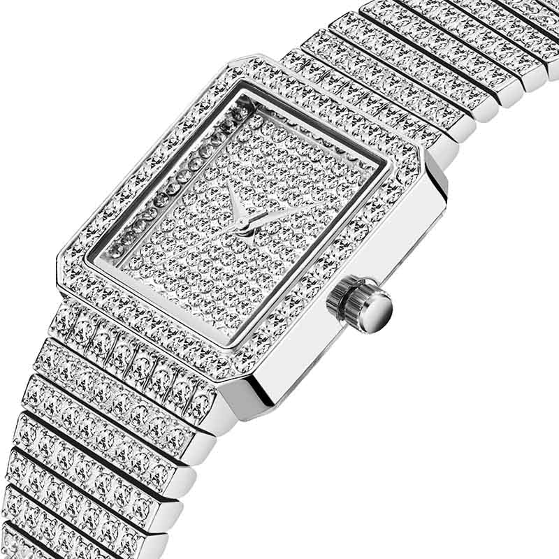 MISSFOX 2689 Diamond Watch For Women Luxury Brand Ladies Gold Square Watch Minimalist Analog Quartz Movt Unique Female Iced Out Watch