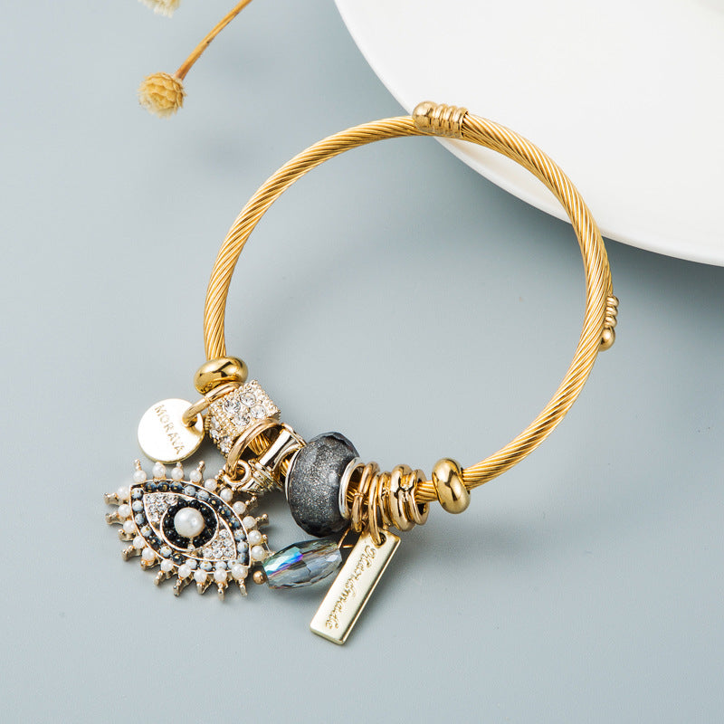 Evil Eye Crystal Pendant Gold Plated Bracelet for Woman