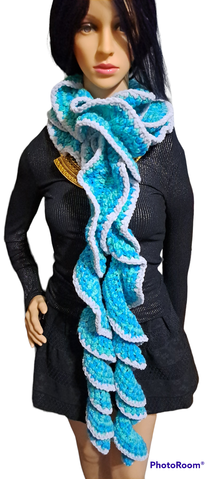 Baby blue and white handmade scarf