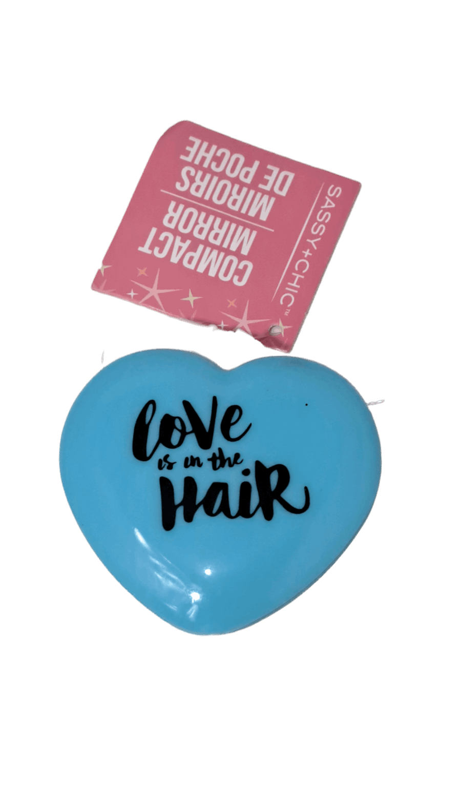 love in the hair inscribed Blue Heart Shaped Compact Mirror