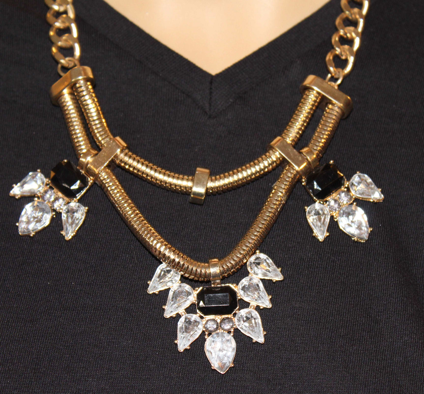 Gold Black Stone Crystal Necklace