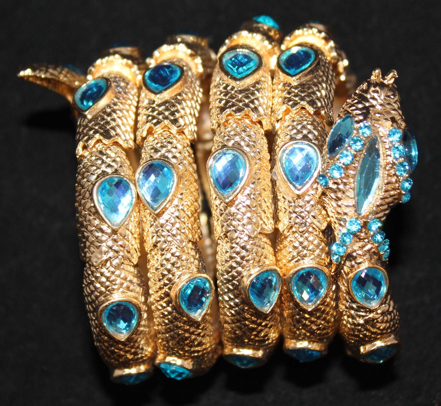Snake Bracelet w/ Gold Light Blue Stones