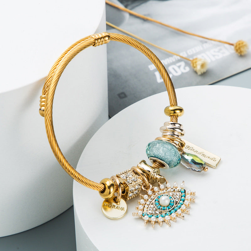 Evil Eye Crystal Pendant Gold Plated Bracelet  for Woman