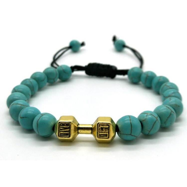 Scrub Volcanic Rock Tiger Eye Metal Dumbbell Handmade Rope Beaded Bracelet