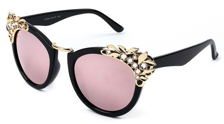 Fashion Luxury Rhinestone Cat Eye Sunglasses for Women Mirror Lens