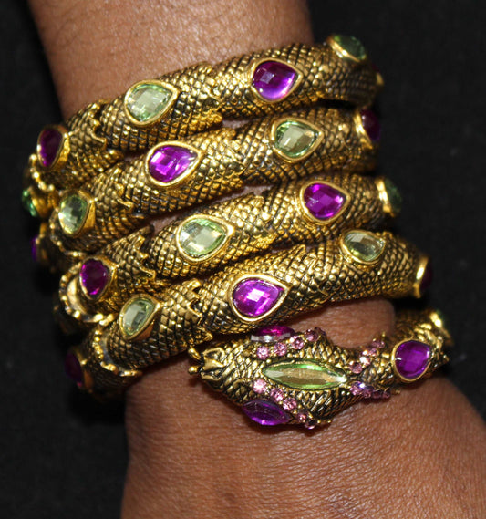 Snake Bracelet w/ Dark Gold Purple Green Stones