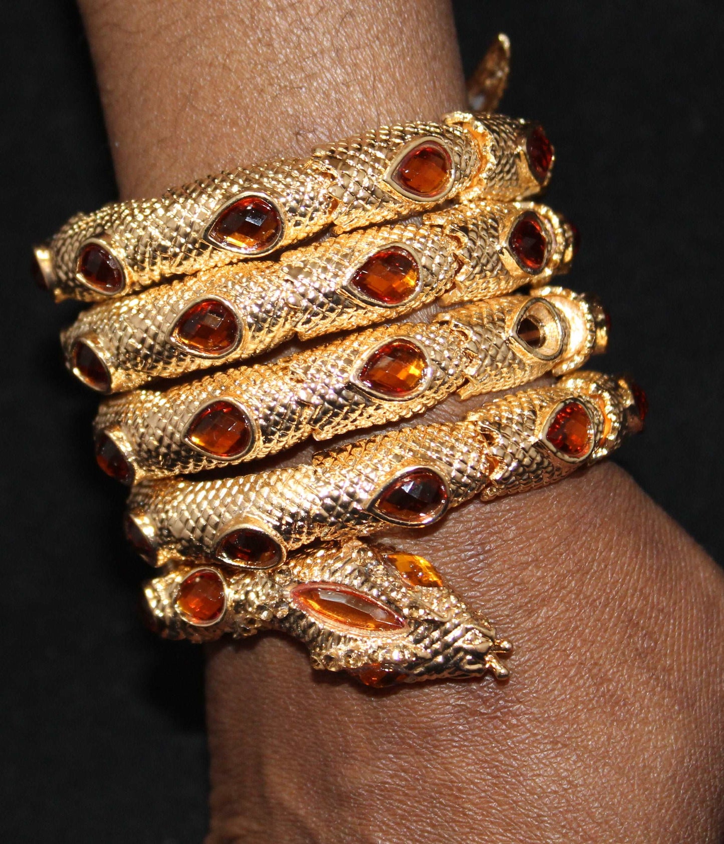 Snake Bracelet w/ Dark Gold Amber Gem Stones