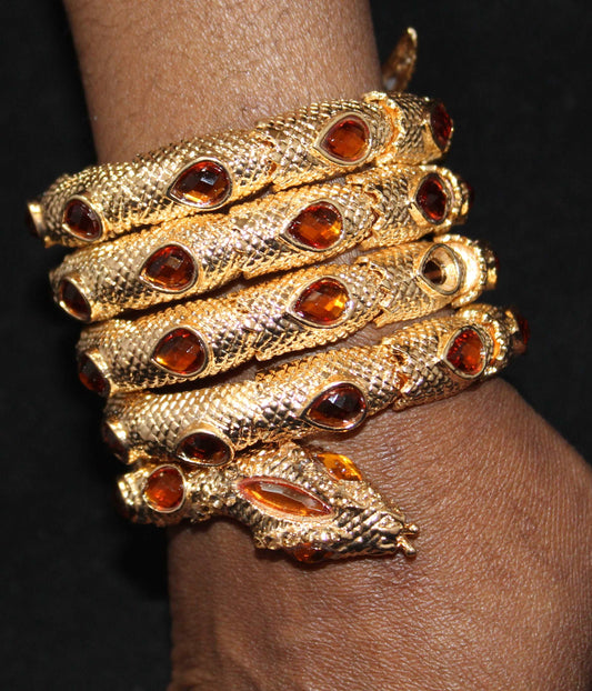 Snake Bracelet w/ Dark Gold Amber Gem Stones