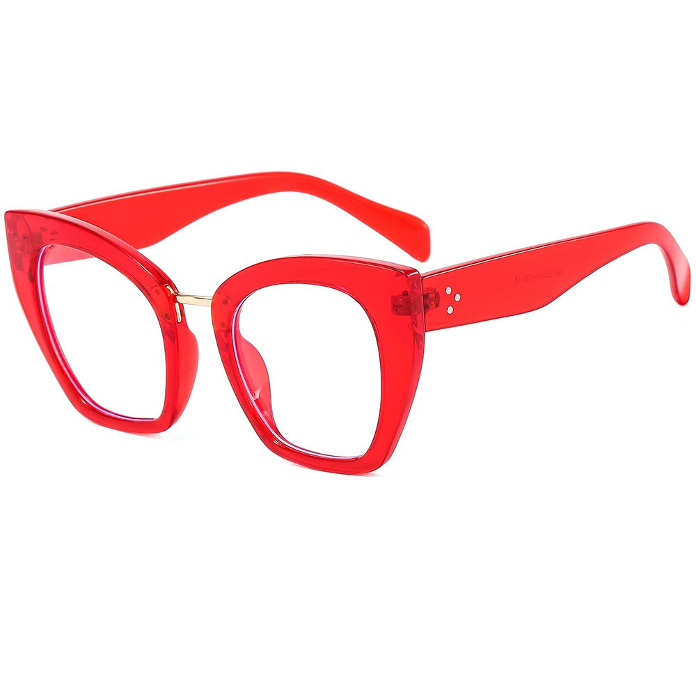 Large frame cat eye flat lenses for women's anti blue light eye protection PC full frame glasses