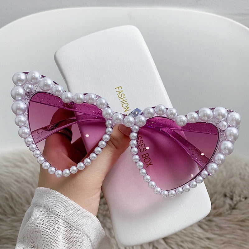 Fashion Retro Heart-Shaped Imitation Pearl Sunglasses UV400 Women