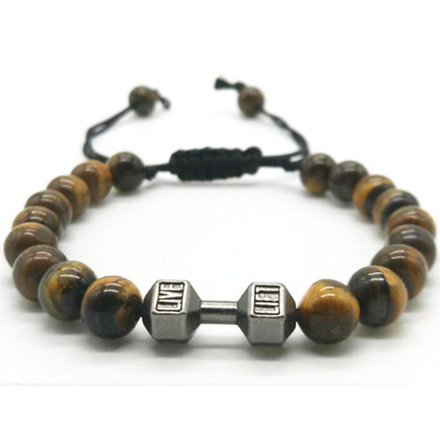 Scrub Volcanic Rock Tiger Eye Metal Dumbbell Handmade Rope Beaded Bracelet