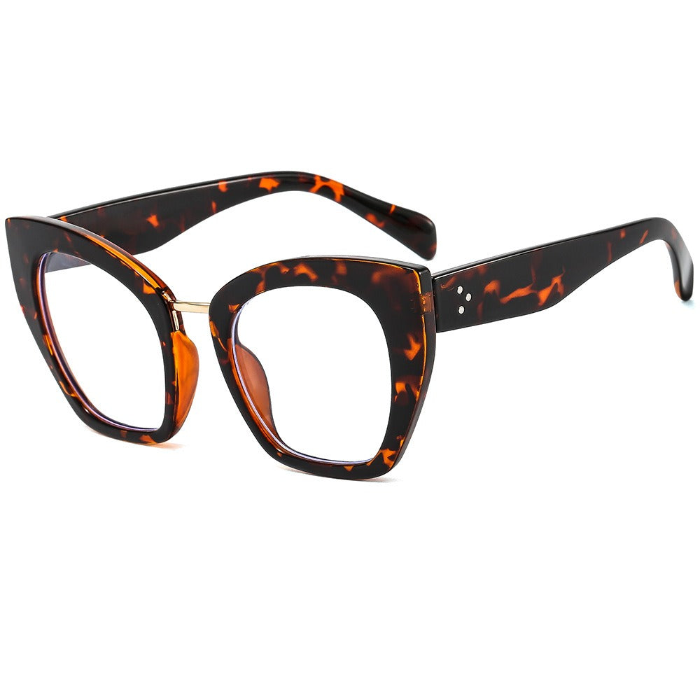 Large frame cat eye flat lenses for women's anti blue light eye protection PC full frame glasses