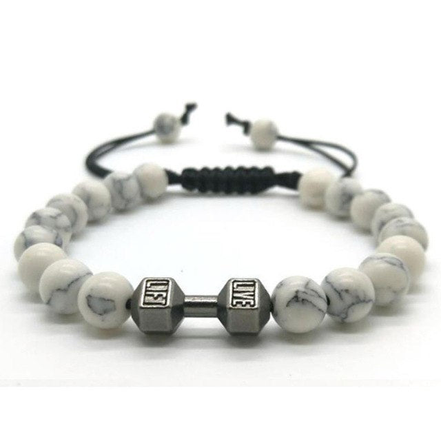 Scrub Volcanic Rock Tiger Eye Metal Dumbbell Handmade Rope Beaded Bracelet