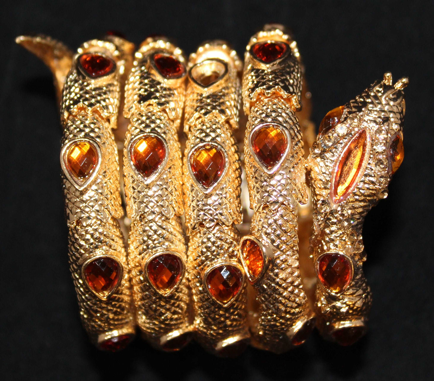 Snake Bracelet w/ Dark Gold Amber Gem Stones