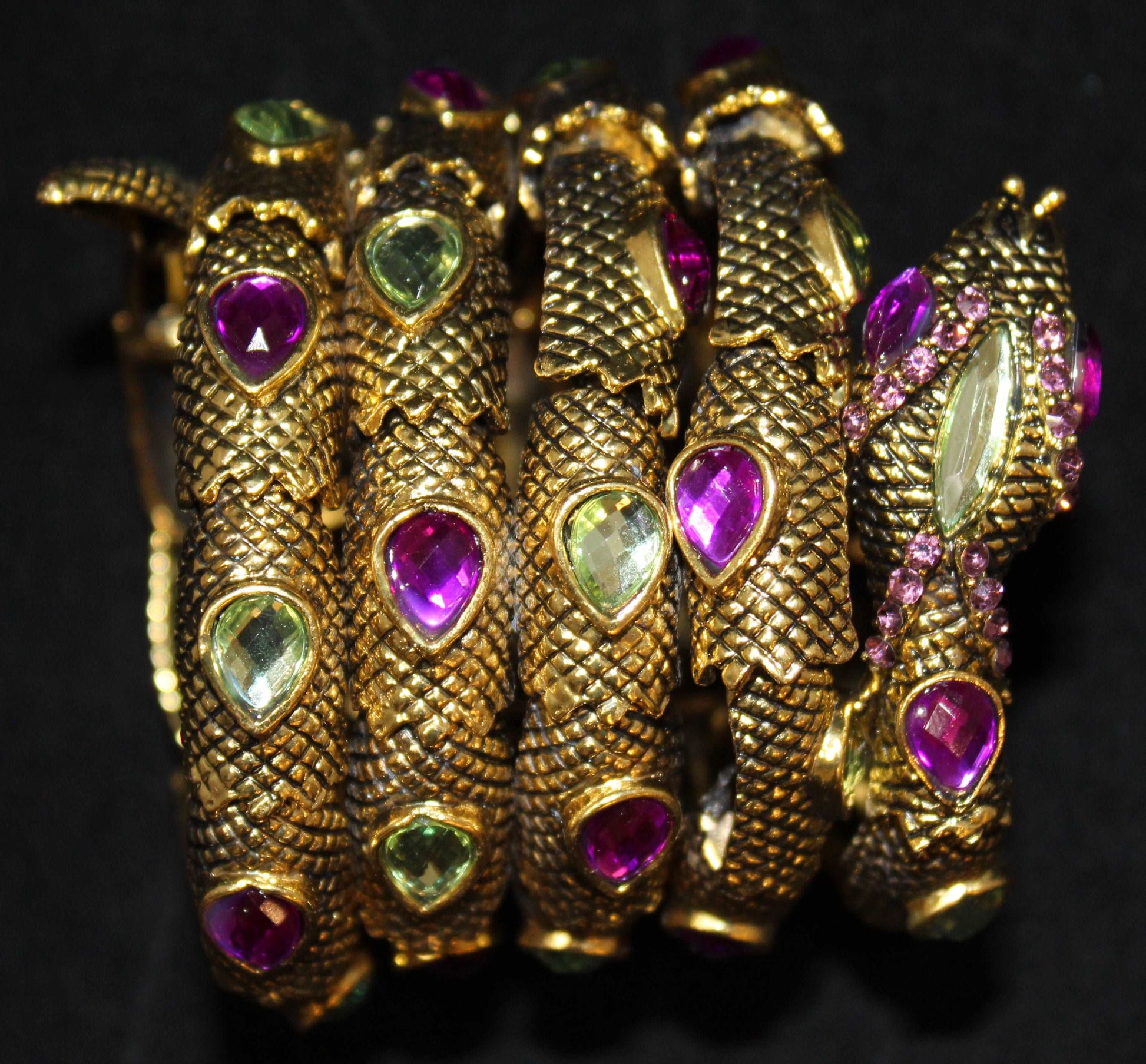 Snake Bracelet w/ Dark Gold Purple Green Stones