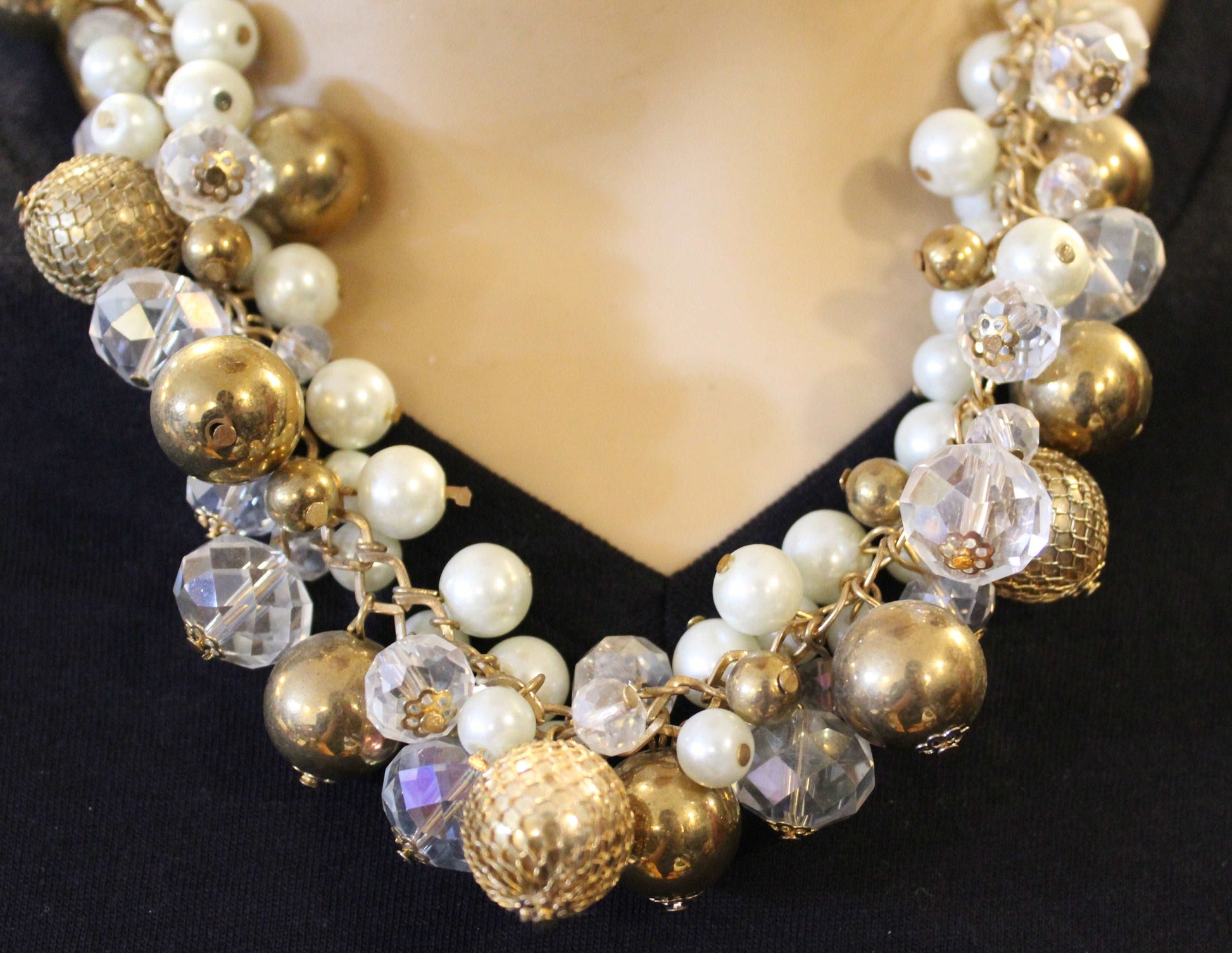 Gold Chain Pearl Clear Gold Balls Necklace