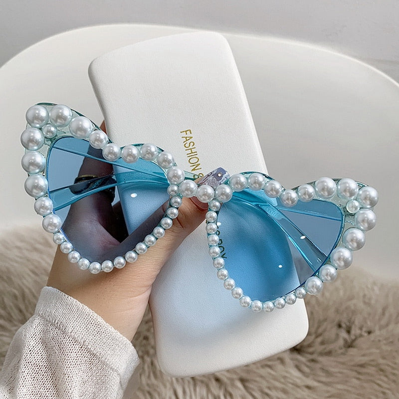 Fashion Retro Heart-Shaped Imitation Pearl Sunglasses UV400 Women