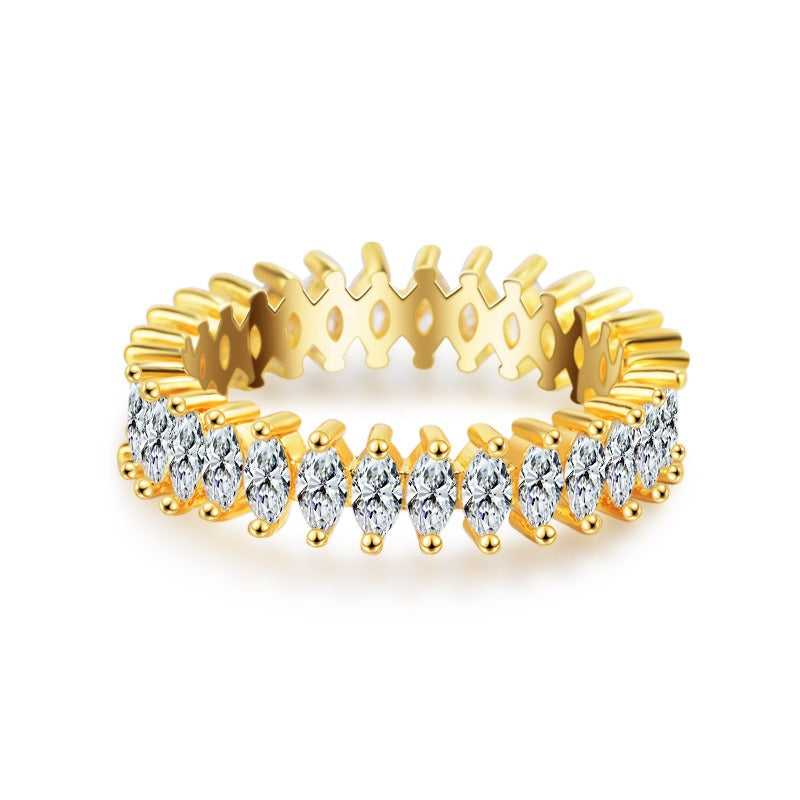 Horse Eye White Zircon Handpiece Fashion Platinum Ring
