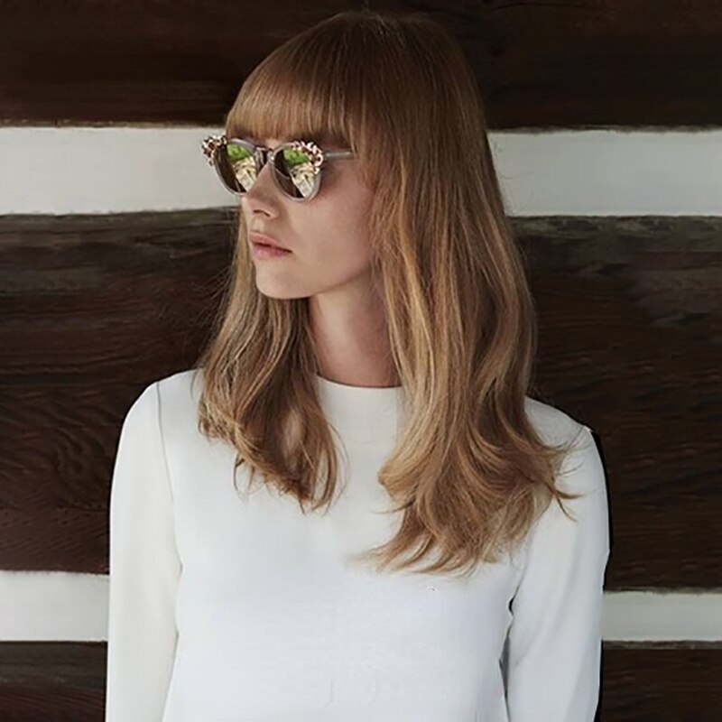 Fashion Luxury Rhinestone Cat Eye Sunglasses for Women Mirror Lens