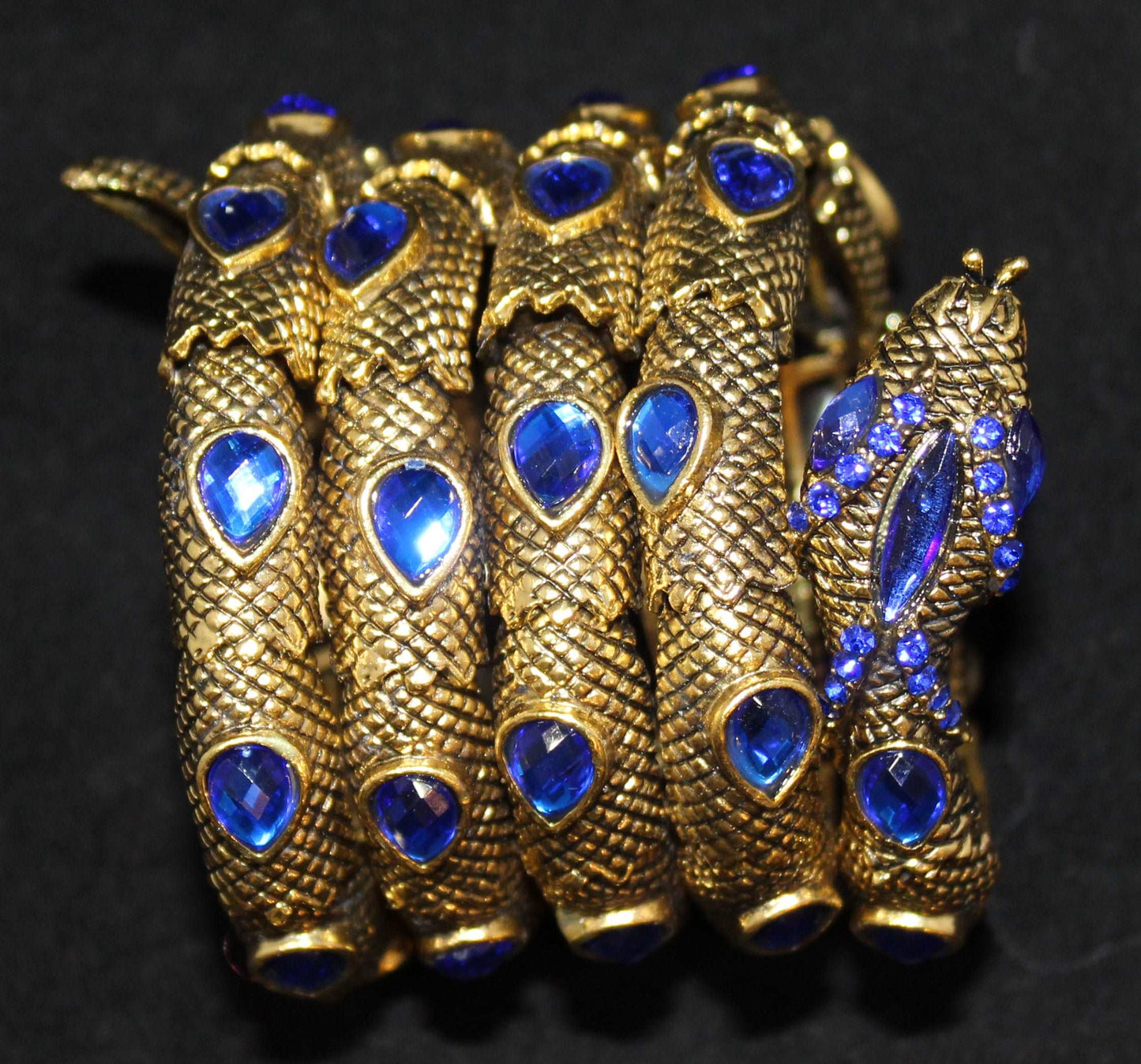 Snake Bracelet w/ Dark Gold Blue Stones