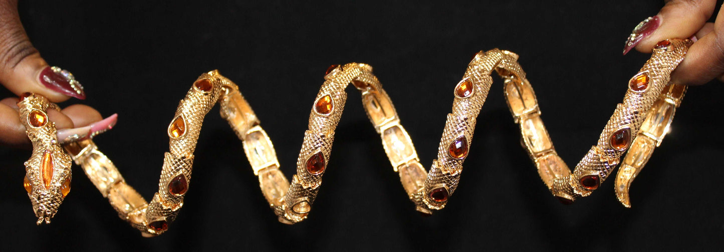 Snake Bracelet w/ Dark Gold Amber Gem Stones