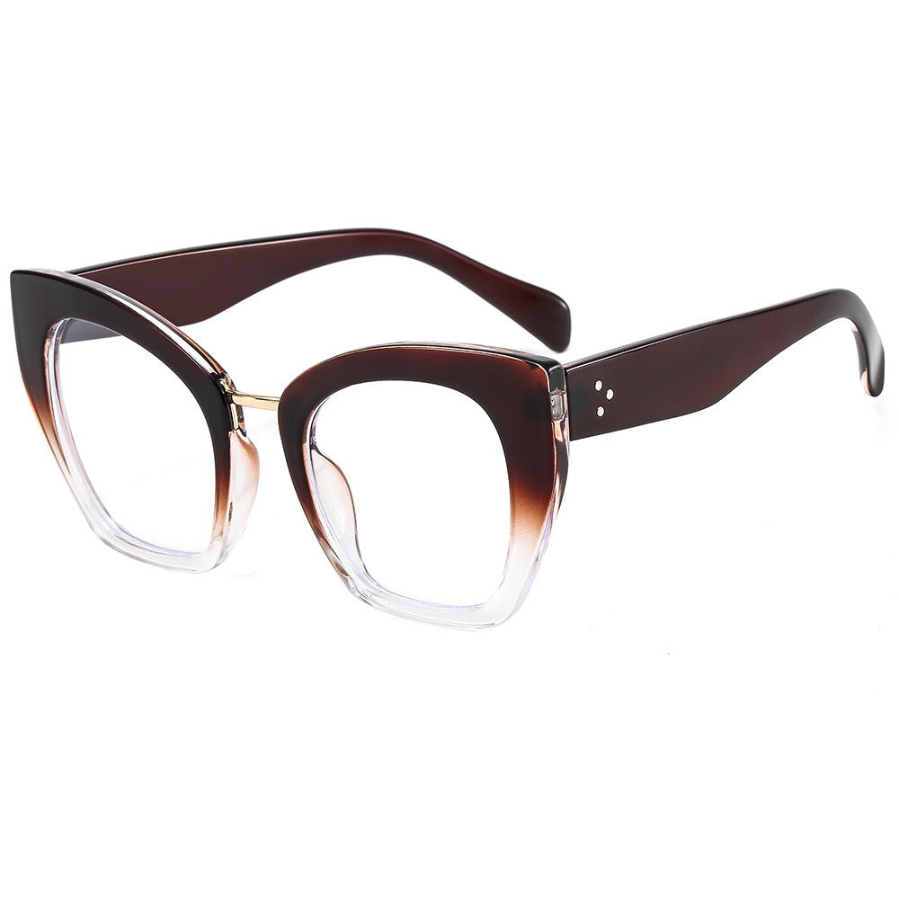 Large frame cat eye flat lenses for women's anti blue light eye protection PC full frame glasses