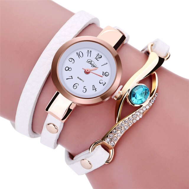 Women Watches Eye Gemstone Luxury Gold Bracelet Quartz