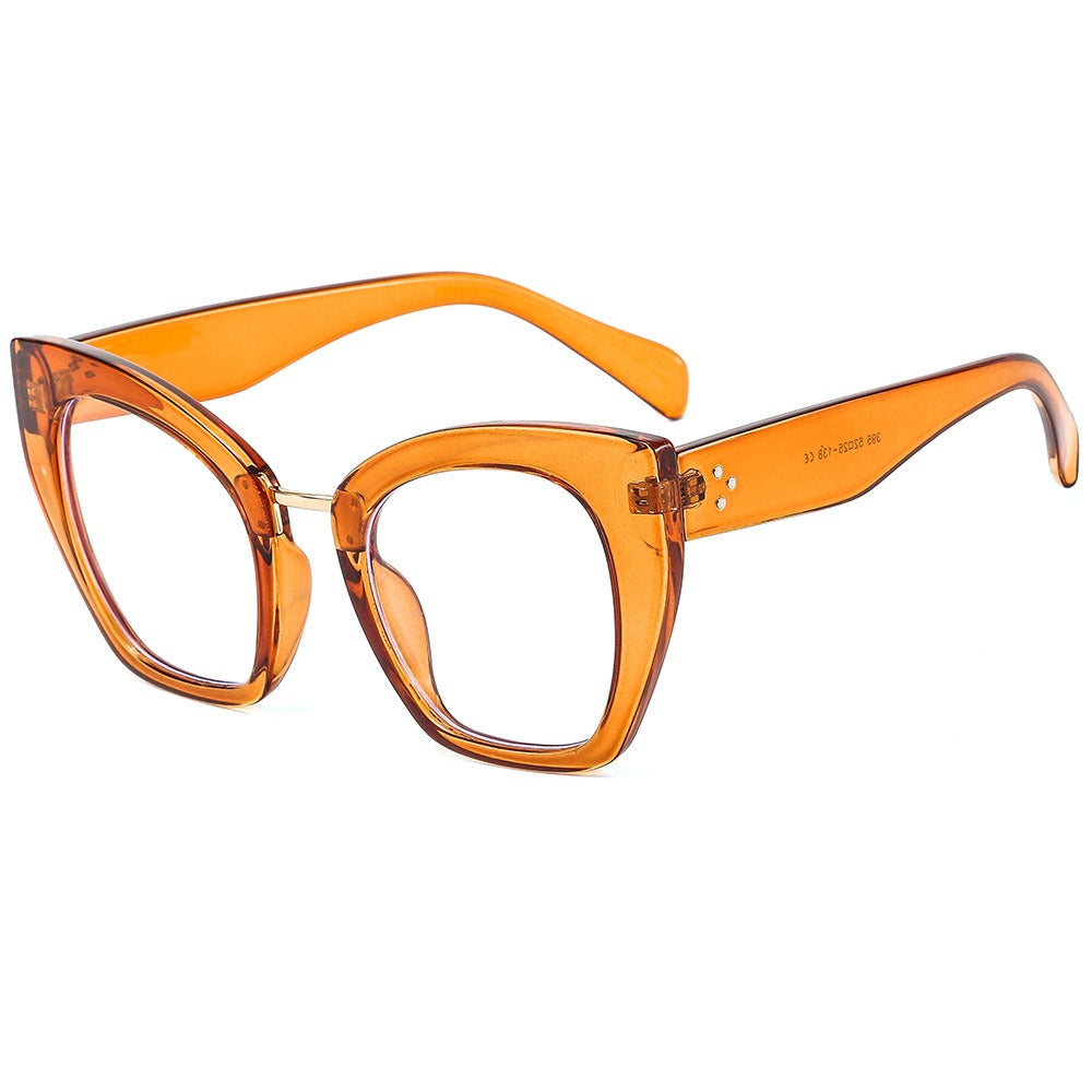 Large frame cat eye flat lenses for women's anti blue light eye protection PC full frame glasses