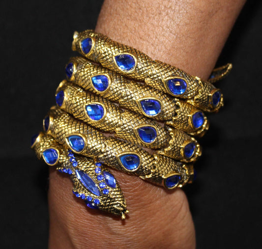 Snake Bracelet w/ Dark Gold Blue Stones