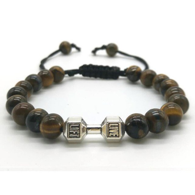 Scrub Volcanic Rock Tiger Eye Metal Dumbbell Handmade Rope Beaded Bracelet