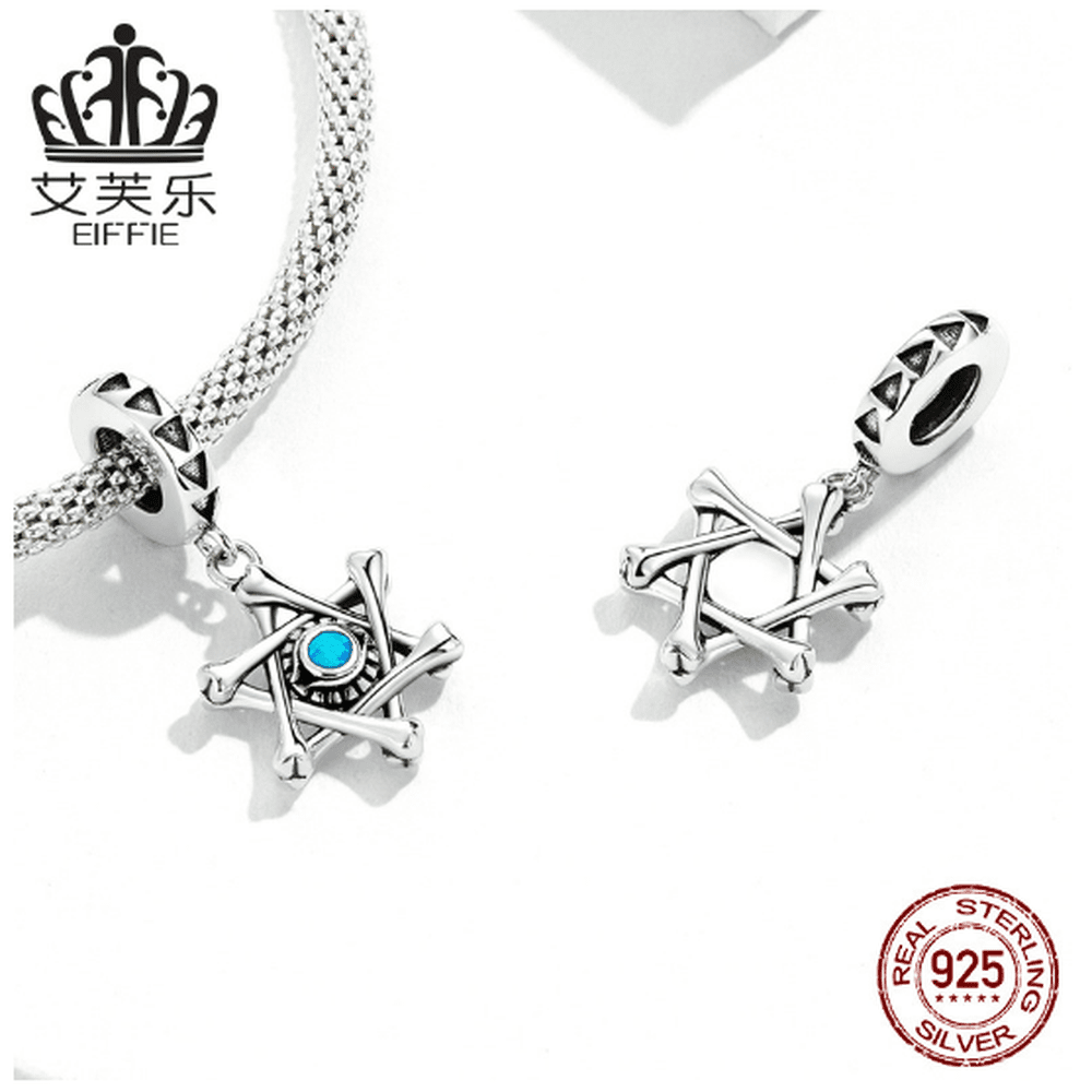 Avelle Sterling Silver S925 Hexagram Devil Eye Pendant Bracelet Blue Opal