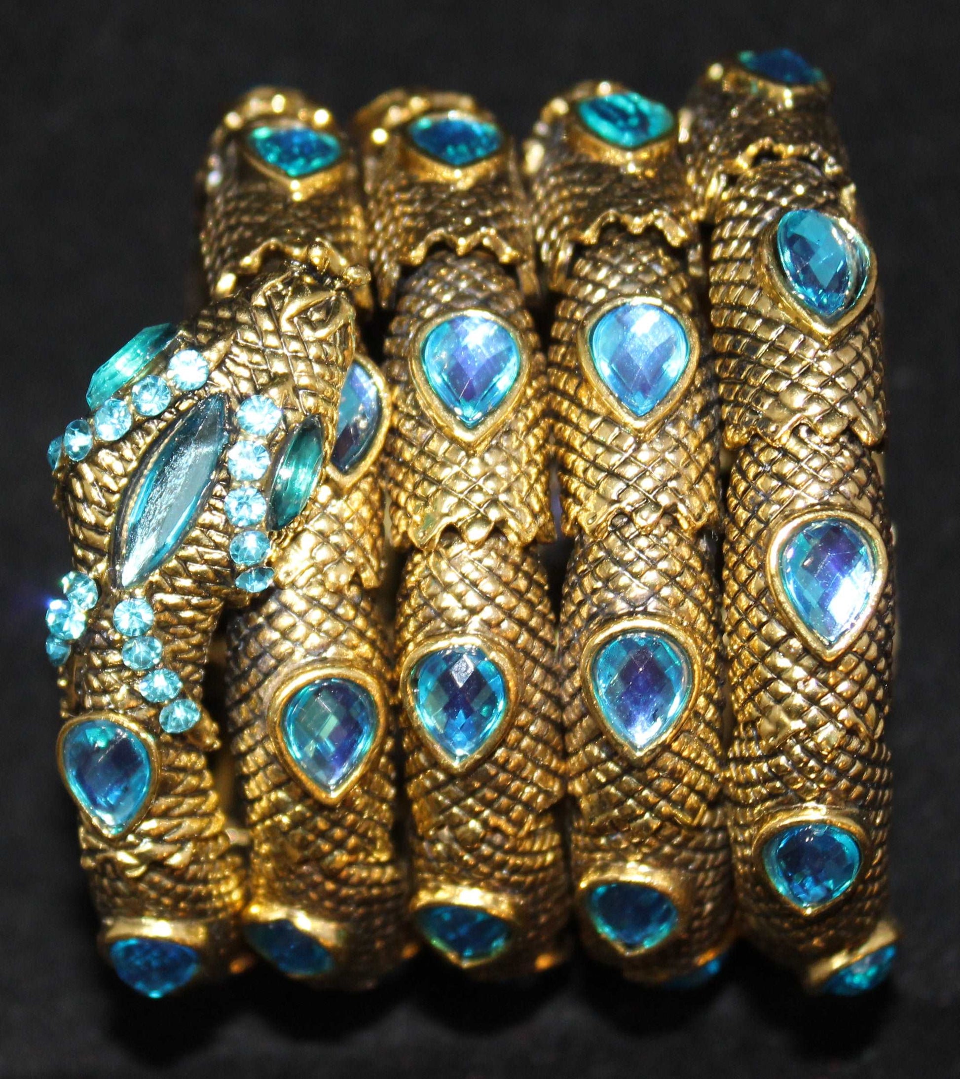 Snake Bracelet w/ Dark Gold Light Blue Stones