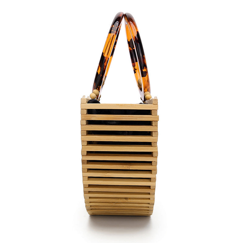 Bamboo Acrylic Handbags Hollow Woven Bags European and American Style Retro Beach Bags