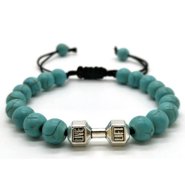 Scrub Volcanic Rock Tiger Eye Metal Dumbbell Handmade Rope Beaded Bracelet