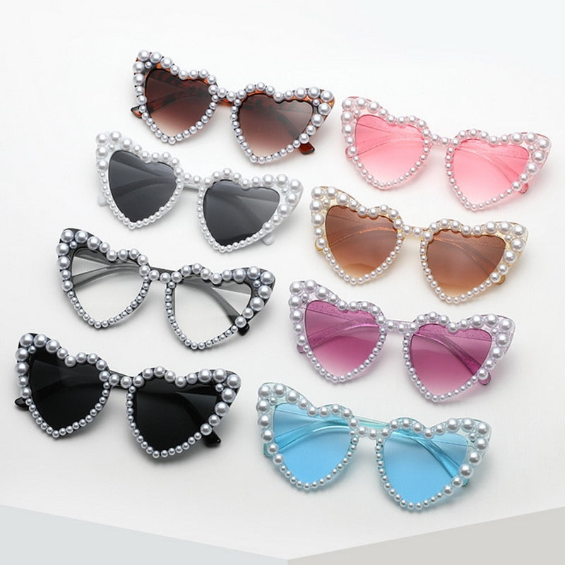 Fashion Retro Heart-Shaped Imitation Pearl Sunglasses UV400 Women