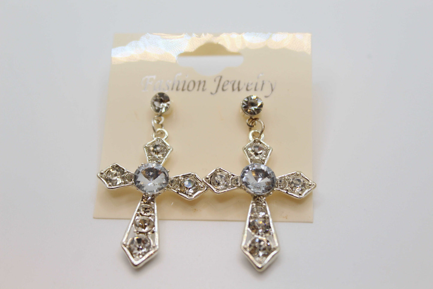Beautiful Blinged Out Cross Silver Earrings