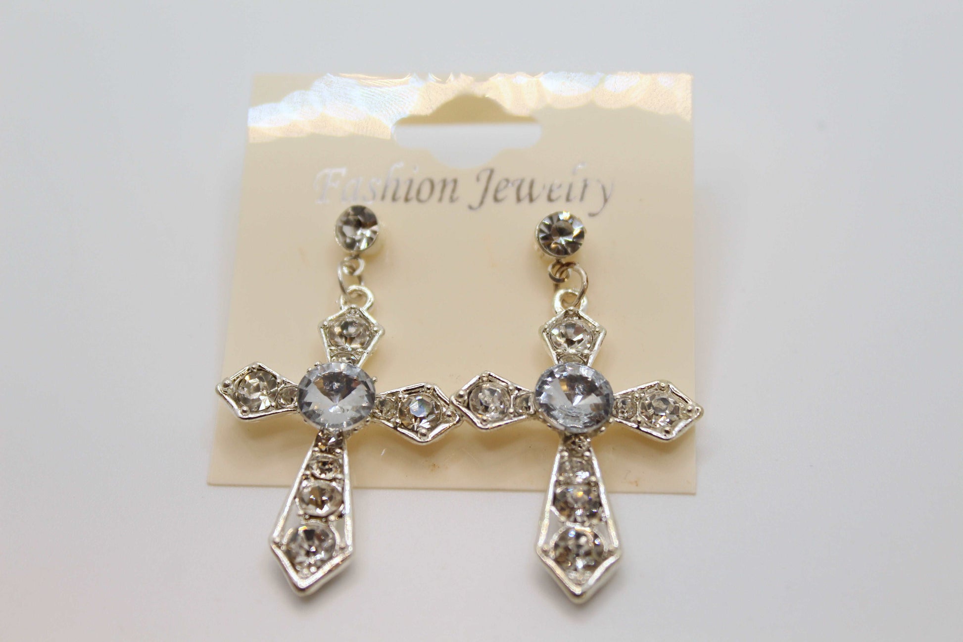 Beautiful Blinged Out Cross Silver Earrings