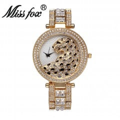 Diamond Leopard Crystal Quartz Gold Watch  For Women