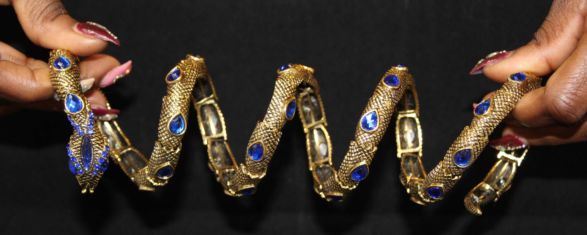 Snake Bracelet w/ Dark Gold Blue Stones