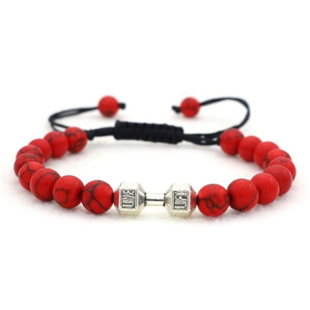 Scrub Volcanic Rock Tiger Eye Metal Dumbbell Handmade Rope Beaded Bracelet