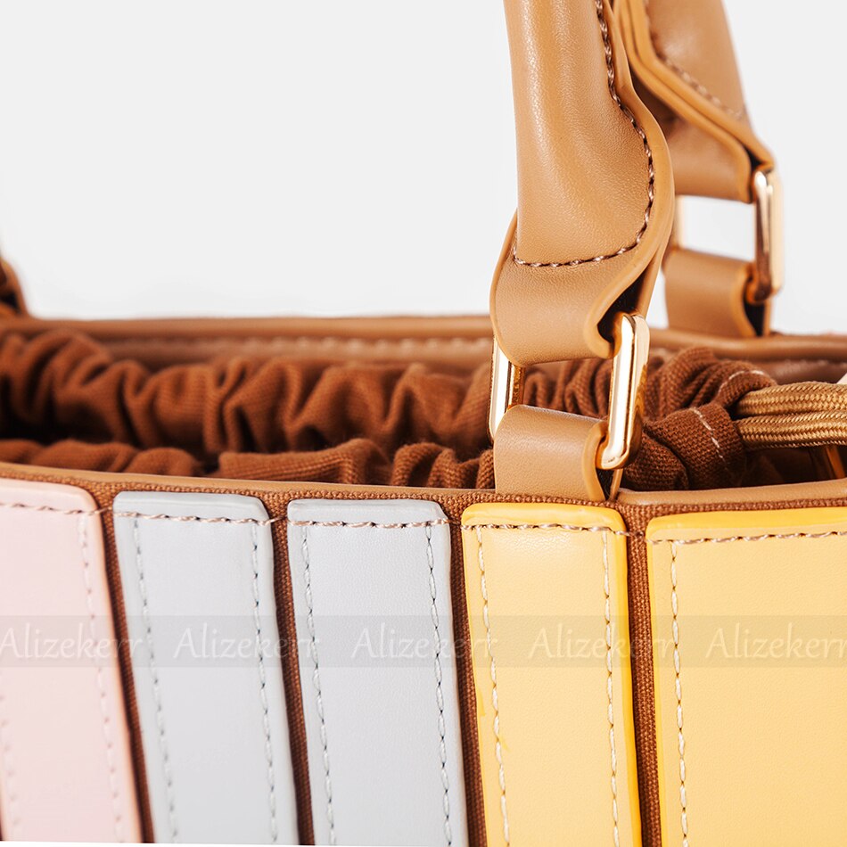 Casual High Quality Color Blocking Fashion Handbags Women New Elegant Korean Large Capacity Square Striped Shoulder Bag