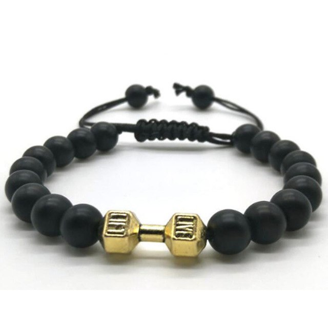 Scrub Volcanic Rock Tiger Eye Metal Dumbbell Handmade Rope Beaded Bracelet
