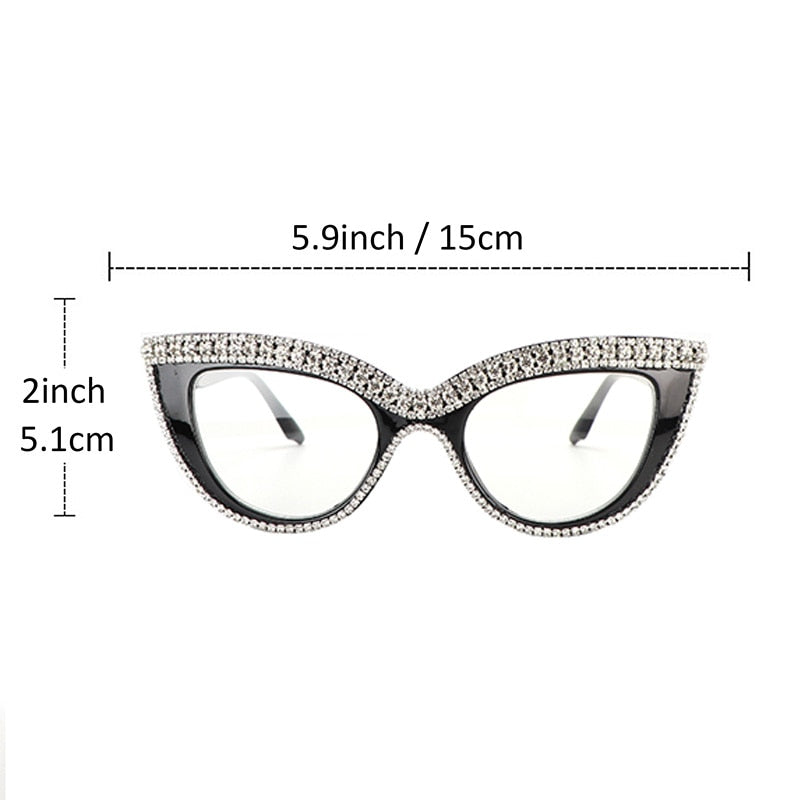 Fashion Anti Blue Ray Reading Glasses Cat Eye Rhinestone Trim  From  +100  To +400
