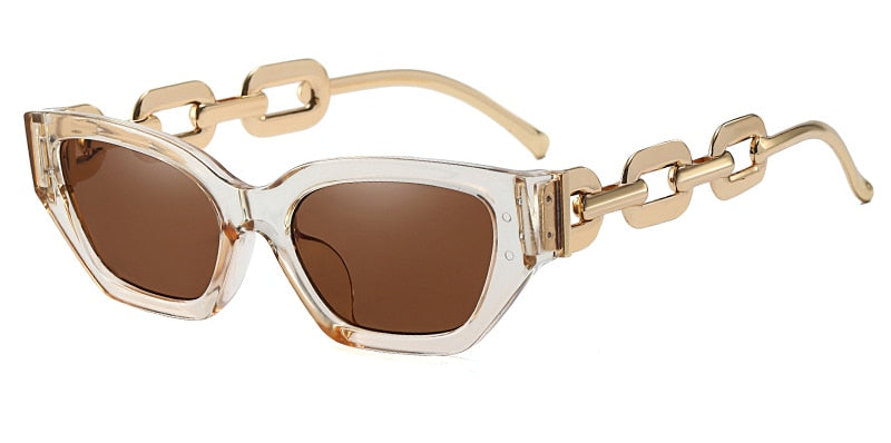 Vintage sunglasses women square fashion chain.