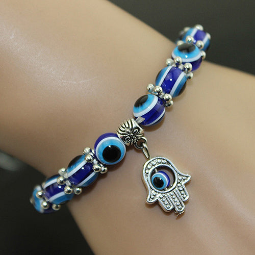 Handmade Hamsa Evil Eye Beads Elastic Couple Bracelet