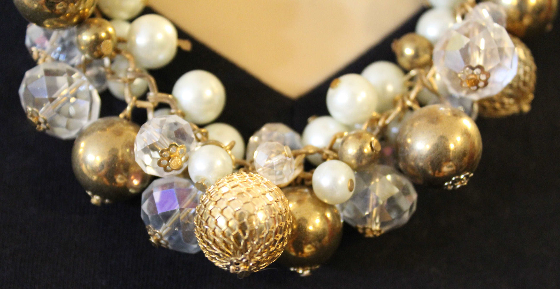 Gold Chain Pearl Clear Gold Balls Necklace